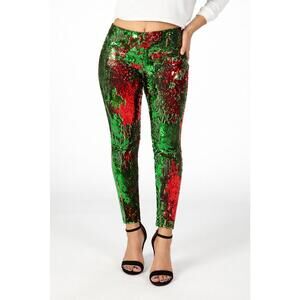 NWT Tipsy Elves Red & Green Reversible Sequin High Waisted Leggings Size Small